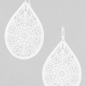 Filigree Earrings Teardrop Ornate Lightweight MATTE SILVER 2" Drop